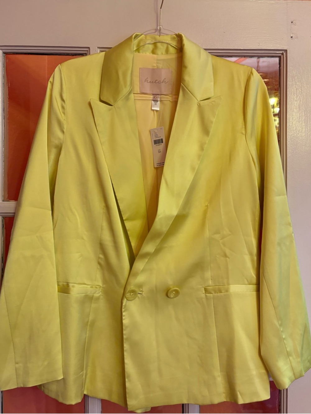 Hutch Butter Yellow Satin Double-Breasted Blazer
